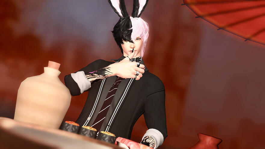 fan art of Ari eating sushi